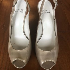 Stuart Weitzman patent leather platform sling back